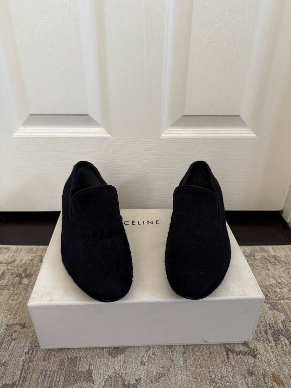 Celine Black Suede Slip-On Loafers